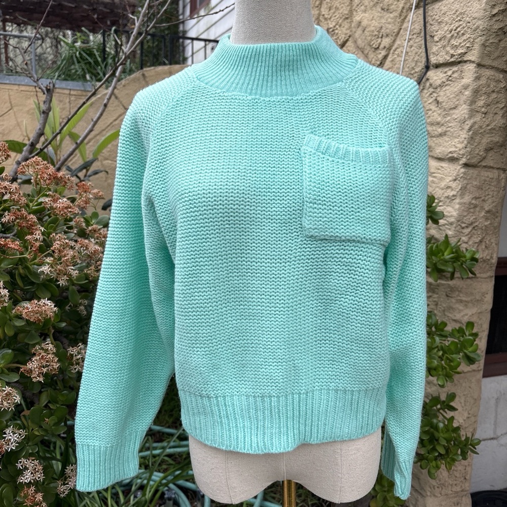 VTG 80s Light Green Chunky Sweater with Mock Neck
